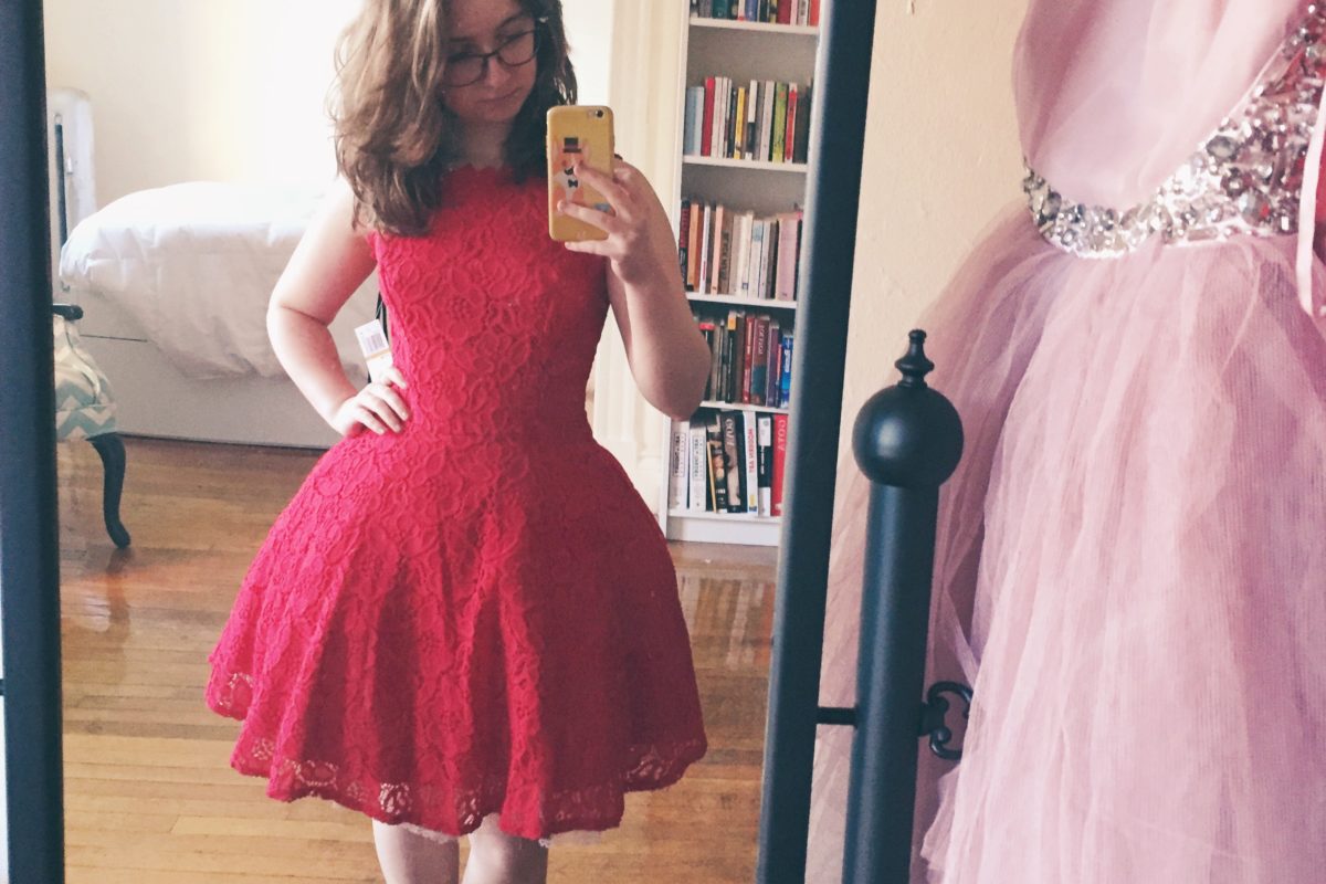 Macy's red sale party dress