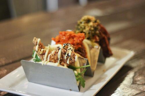 Bao Trio with Braised Pork Belly, Bulgogi Beef  Buttermilk Fried Chicken Baos 2