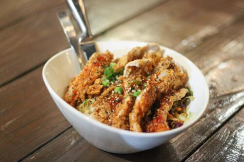 Crispy Pork Chop Rice with Asian slaw, sweet chili sauce 2